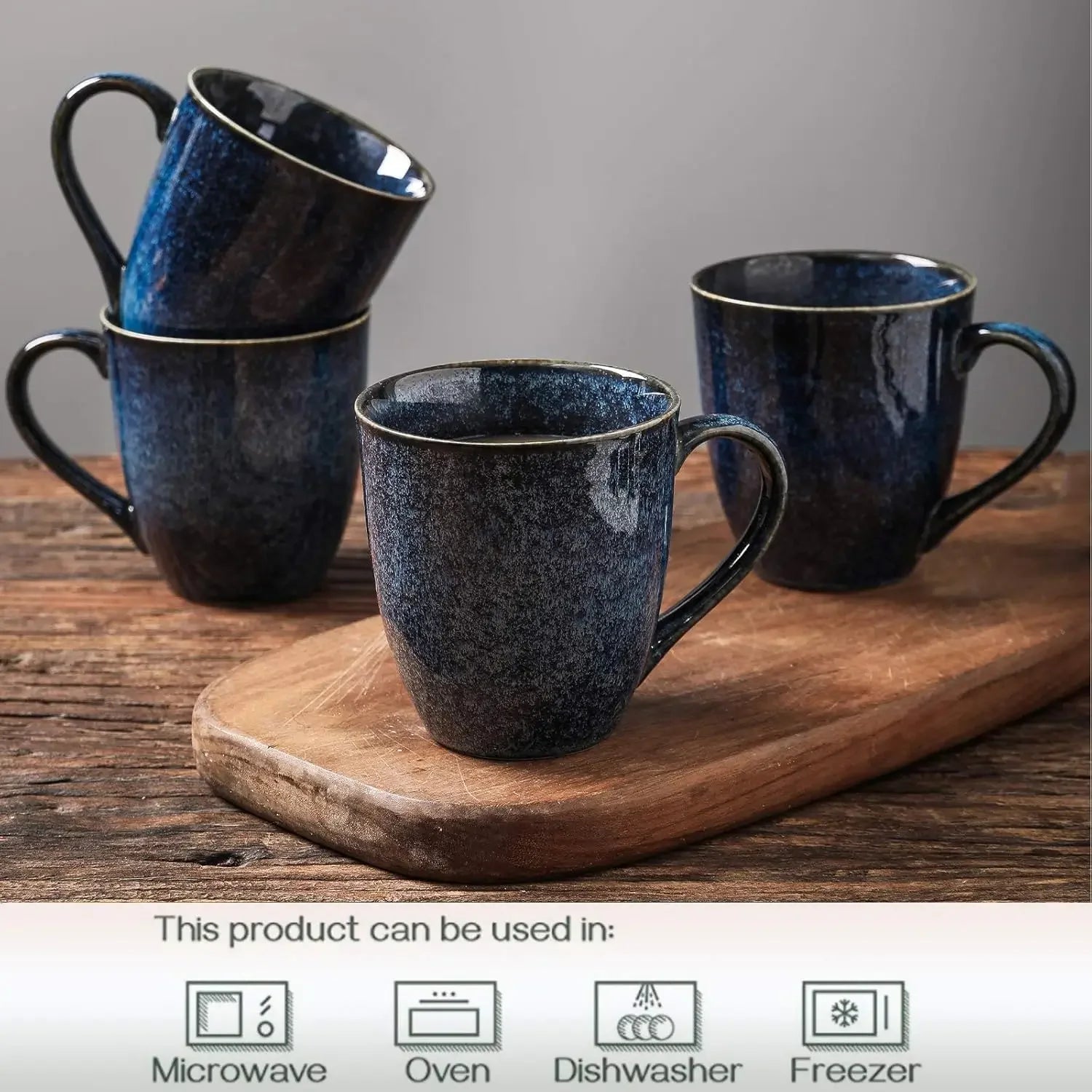 12 Ounce, Set of 6, Ceramic Mug for Men, Women, Unique Glazed Mugs with Handle for Coffee, Tea, Milk, Cocoa, Cereal(blue)