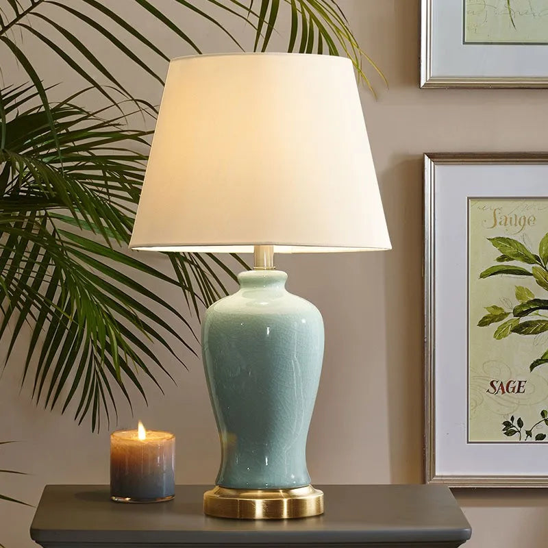 Ceramic Table Lamp Contemporary LED Green Decorative Desk Light for Home Bedside Lamp