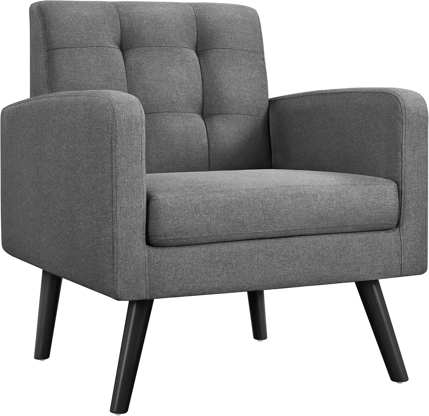 Mid-Century Accent Chair – Upholstered Armchair with Tufted Back & Wood Legs