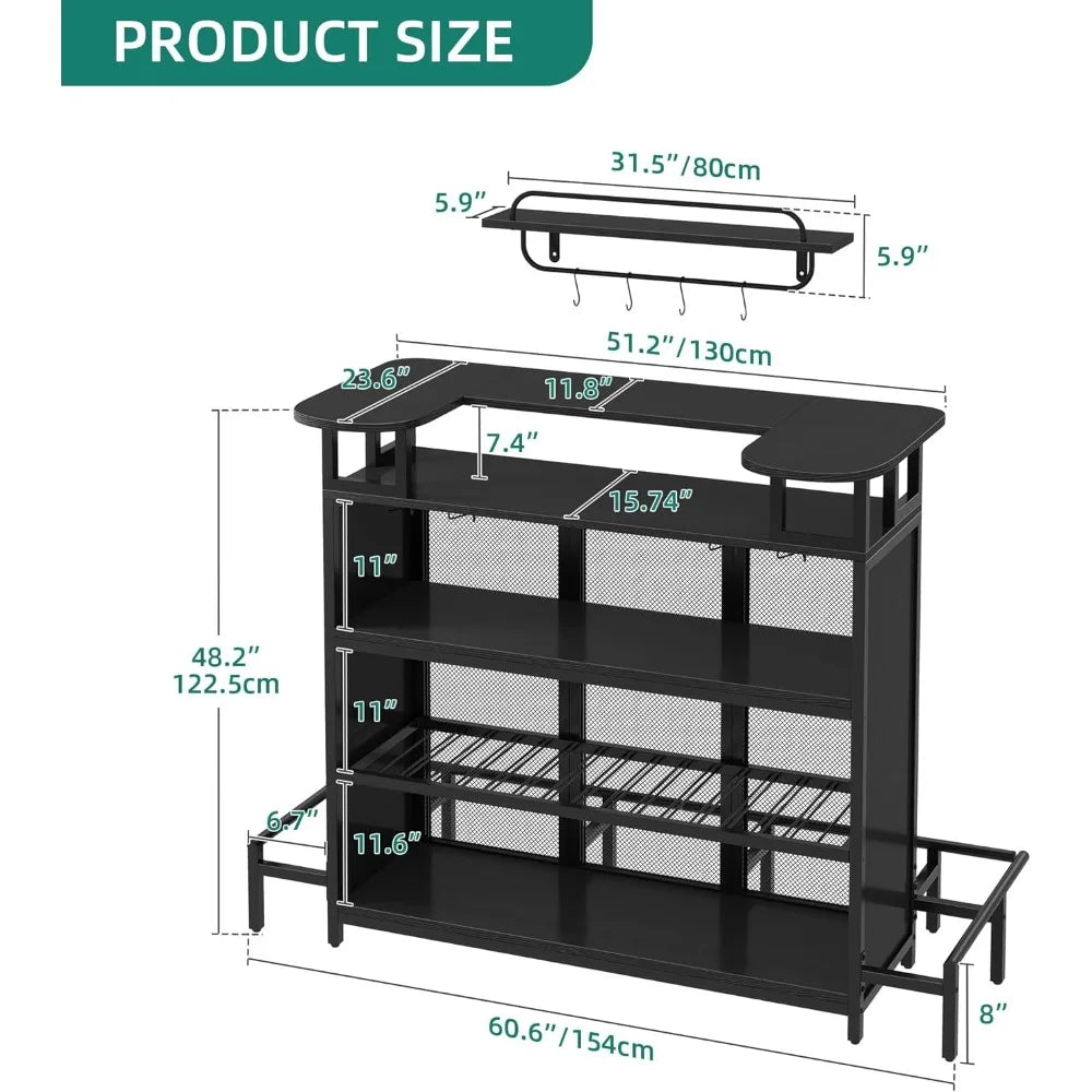 Mini Home Bar Unit – Tall Bar Table with Wine Rack & Music-Sensing LED Lights