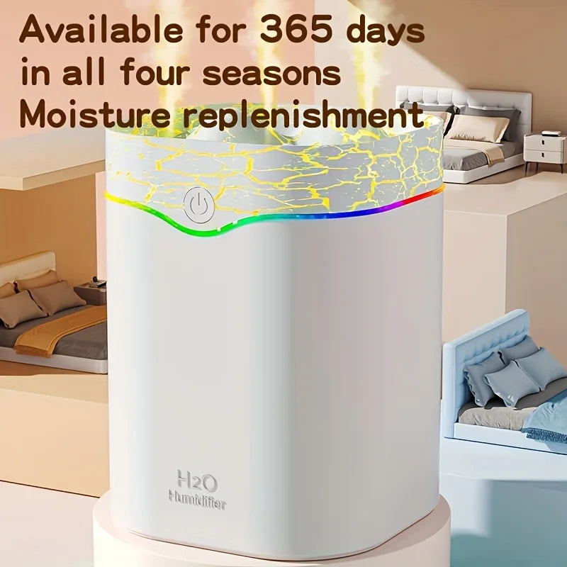 3 nozzles 2L large capacity humidifier cracked flame mountain USB powered mist volume adjustment, home bedroom