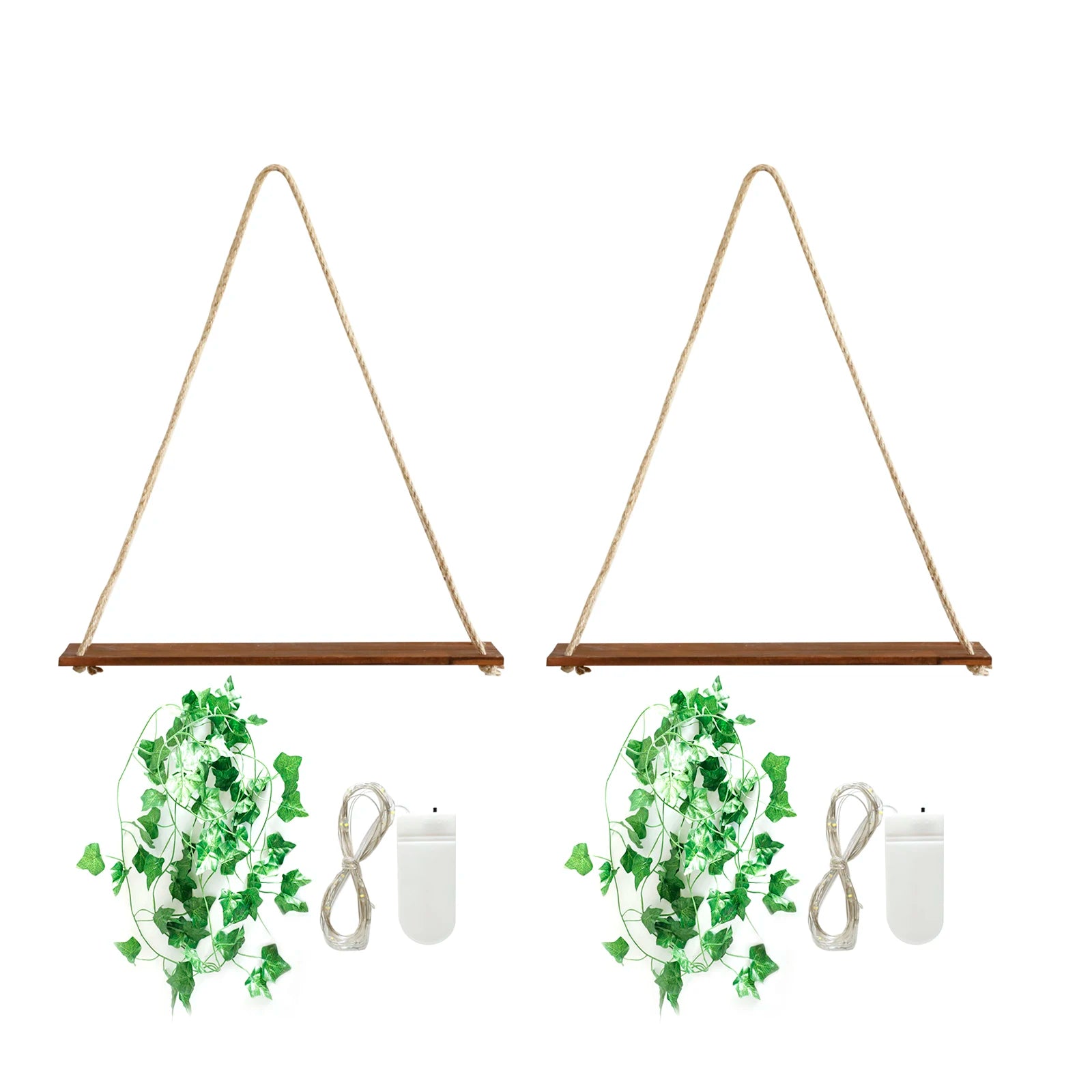 Floating Wall Shelf with Artificial Ivy LED Strip – Boho Style