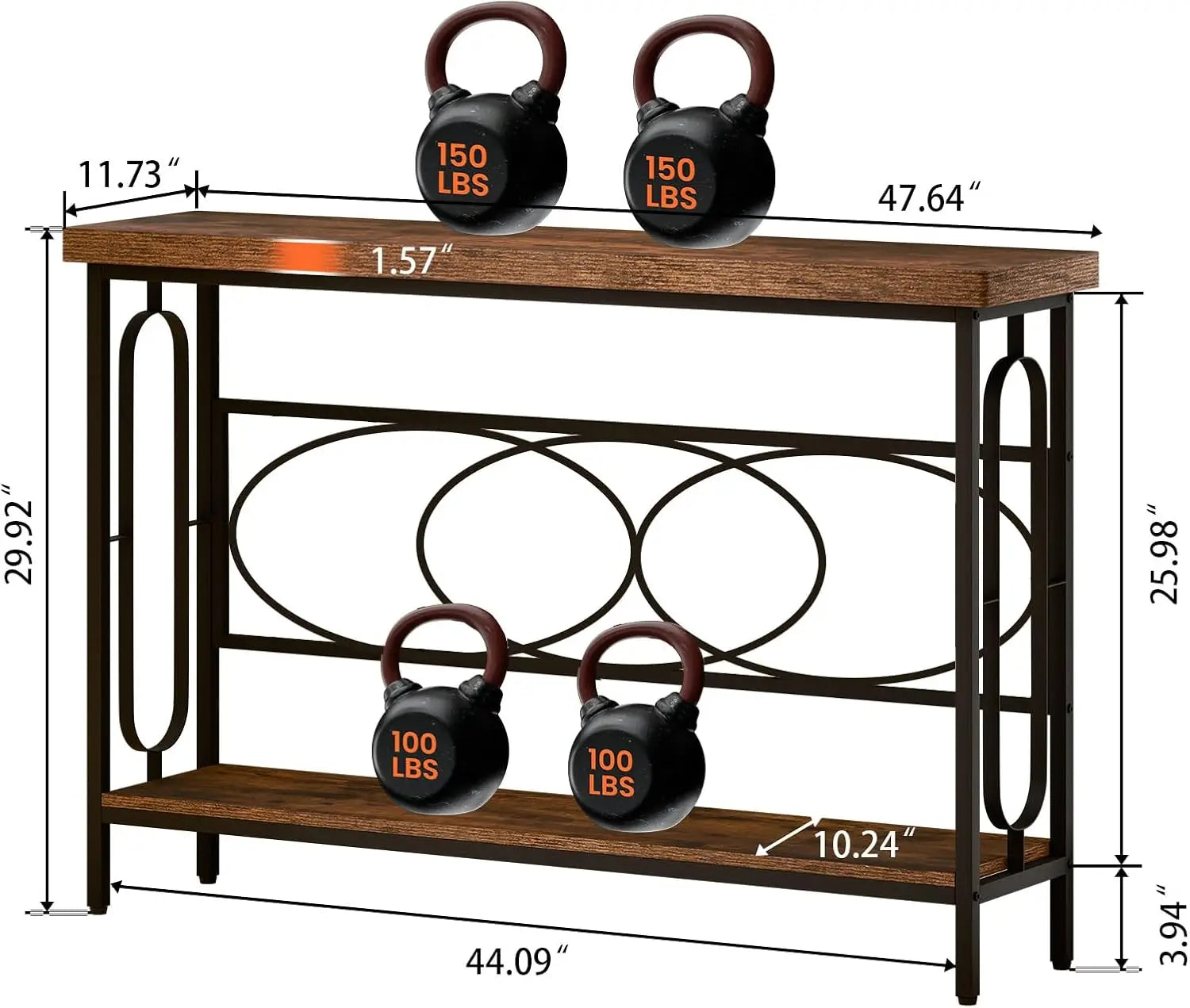 Industrial Console Table For Entryway, Rustic Console Table Behind Couch, 2 Tier Sofa Tables For Home Living Room, Hallway,