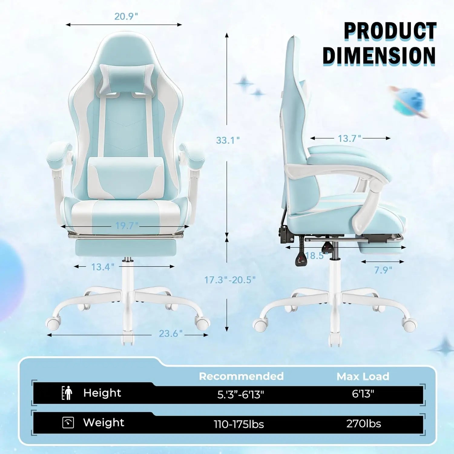 Homall Gaming Chair Video Game Chair Footrest and Massage Lumbar Support Ergonomic Computer Chair Height Adjustable Swivel Seat