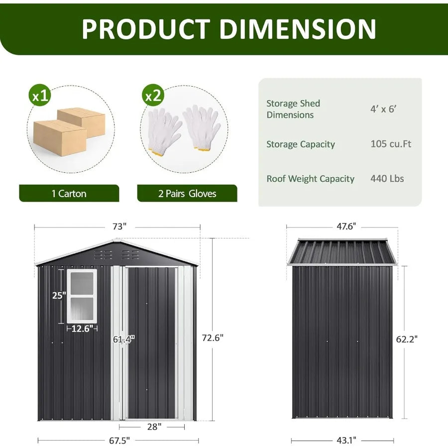 6x4 FT Outdoor Storage Shed with Upgraded Frame Structure Lockable Doors and Ventilated Windows Perfect for Backyard Garden Pat