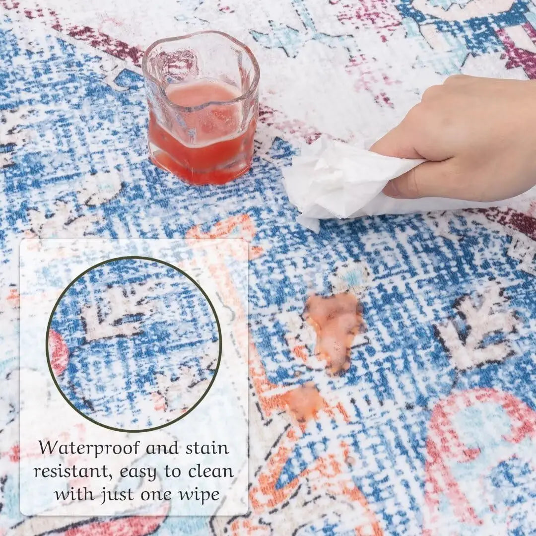 1PC Washable Area Rug 8x10 - Stain Resistant Vintage Design Rugs for Living Room, Non-Slip Foldable Carpet for Bedroom