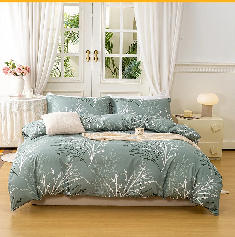 3pcs/set Leaf Floral Pattern Duvet Cover Set(1 Duvet Cover & 2 Pillowcase）Soft And Skin-Friendly Duvet Cover Bedding Set For Hom