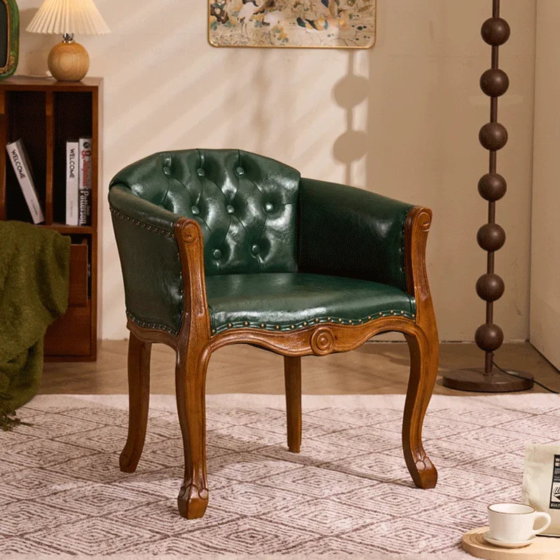 European Solid Wood Leisure Sofa Chair – Antique-Style Accent Armchair