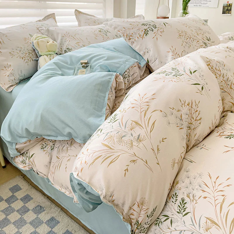 1Pc Ins Style Aloe Vera Cotton Quilt Cover Set Pillowcase Suitable for Bedroom Apartment, Suitable for All Seasons, Skin-Friendly and Comfortable 150/180/200cm(1Pc Quilt Cover + 2Pc Pillowcase)