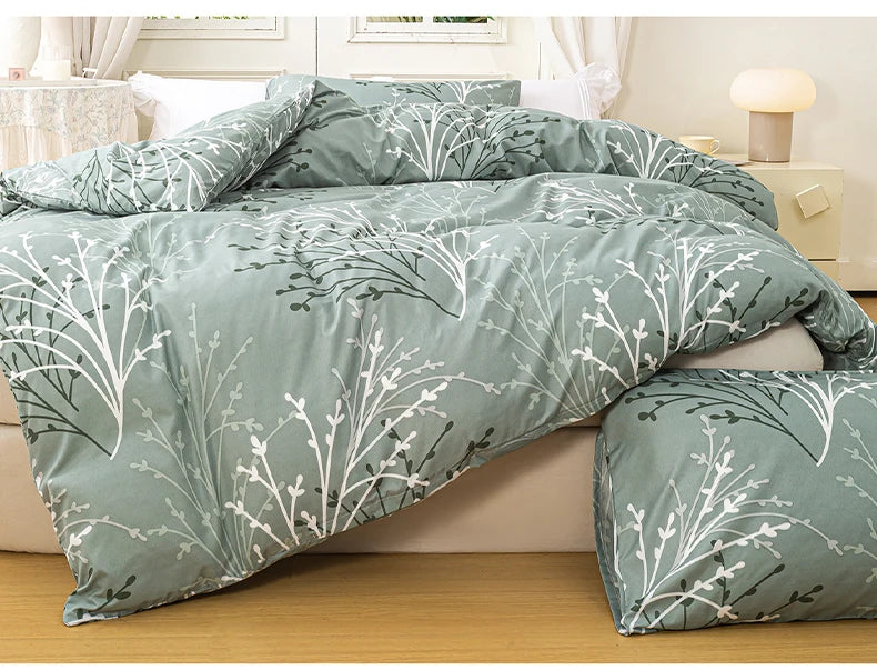 3pcs/set Leaf Floral Pattern Duvet Cover Set(1 Duvet Cover & 2 Pillowcase）Soft And Skin-Friendly Duvet Cover Bedding Set For Hom