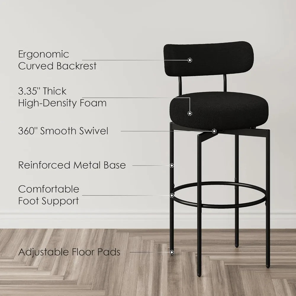 Modern Black Swivel Counter-Height Bar Stools with Back (Set of 4)