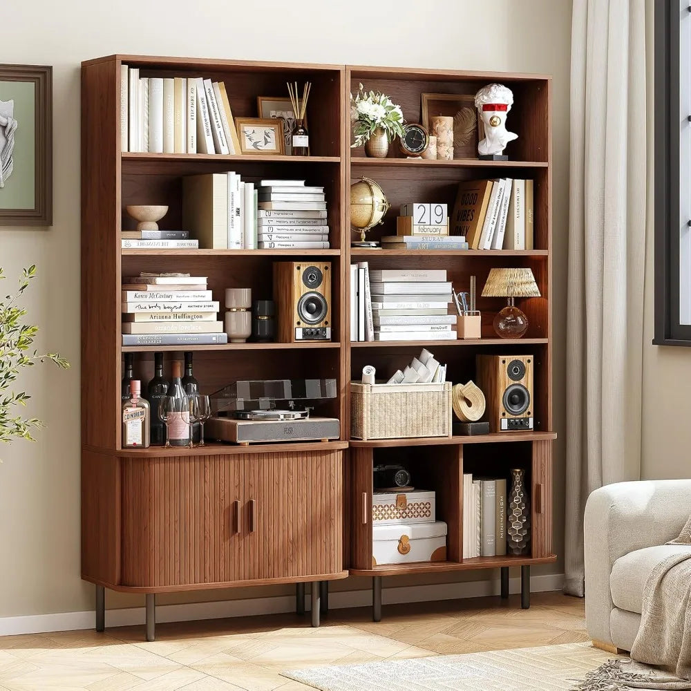 71″ Tall 4-Tier Bookshelf with Storage Cabinet & Sliding Door