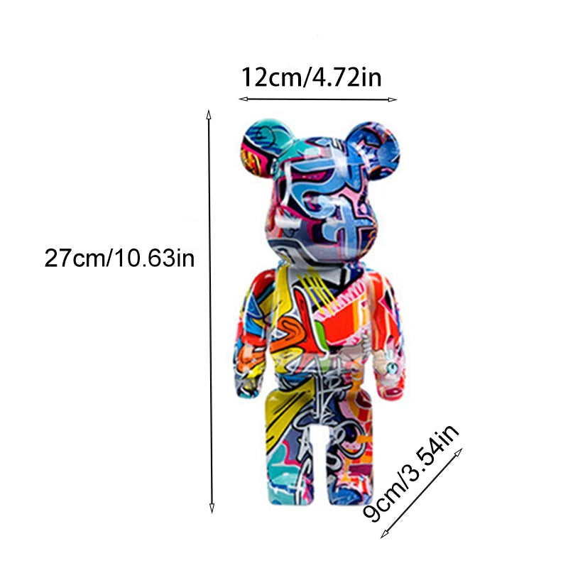 27cm/10Inches Graffiti Bear Figurine Home Decor Animal Abstract Ornament Storage Money Jar Modern Room Sculpture Table Decor