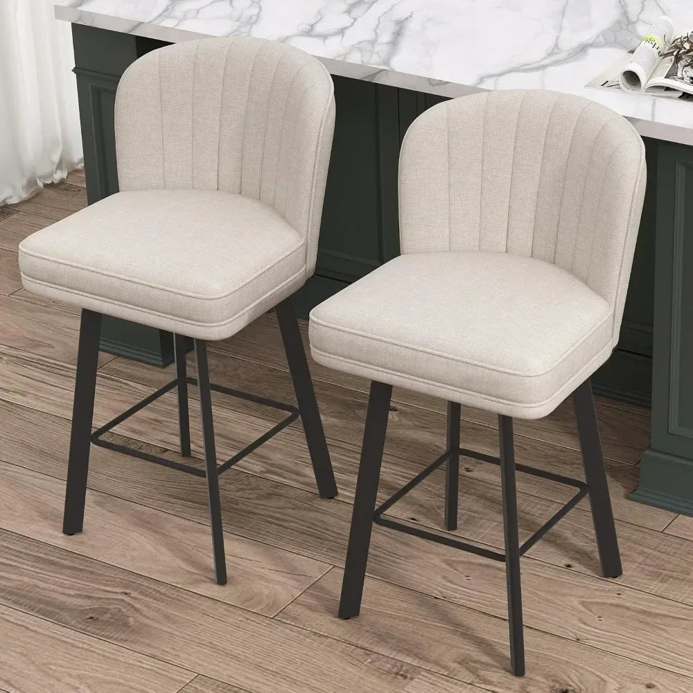 Swivel Counter-Height Bar Stools – Modern Upholstered Chairs with Back (Set of 2, Beige)