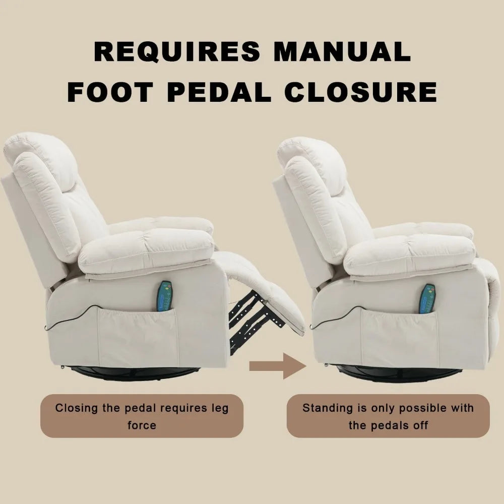 Massage Rocker Recliner Chair with Heat for Adult, Fabric Overstuffed Swivel Recliners Single Sofa Reclining Rocking Manual Home