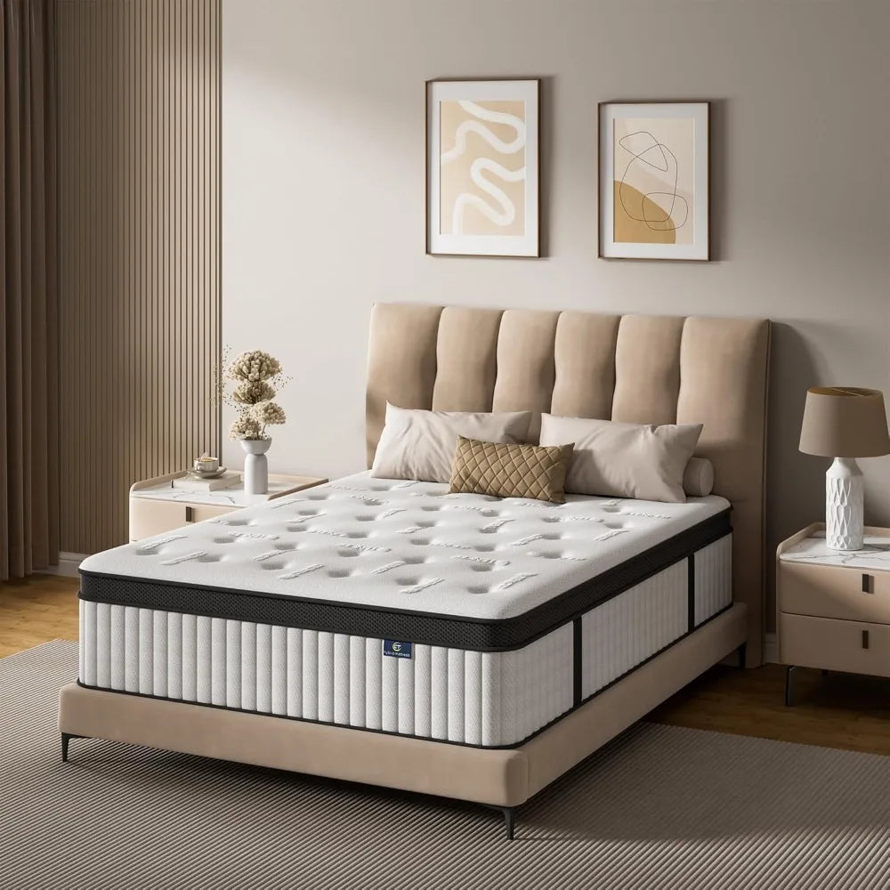 Hybrid 10-Inch Queen Mattress, Memory Foam and Pocket Coil, Breathable and Medium Firm, Fiberglass-Free