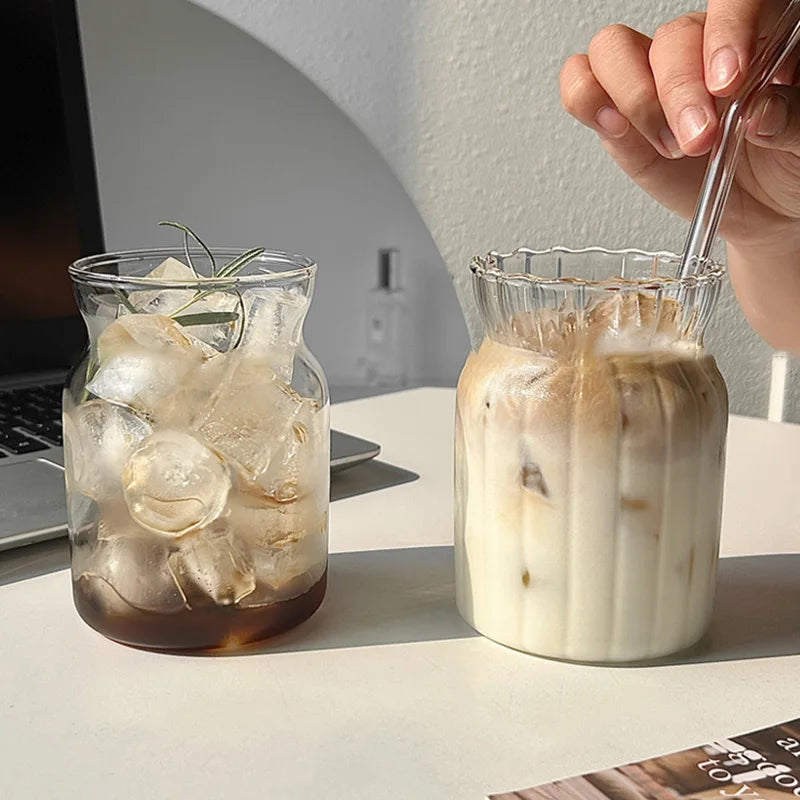 Ins Glass Cup High Borosilicate Tumbler Drinkware Milk Tea Cups Juice Coffee Mug Latte Glass Heat-resistant Stripe Water Glasses