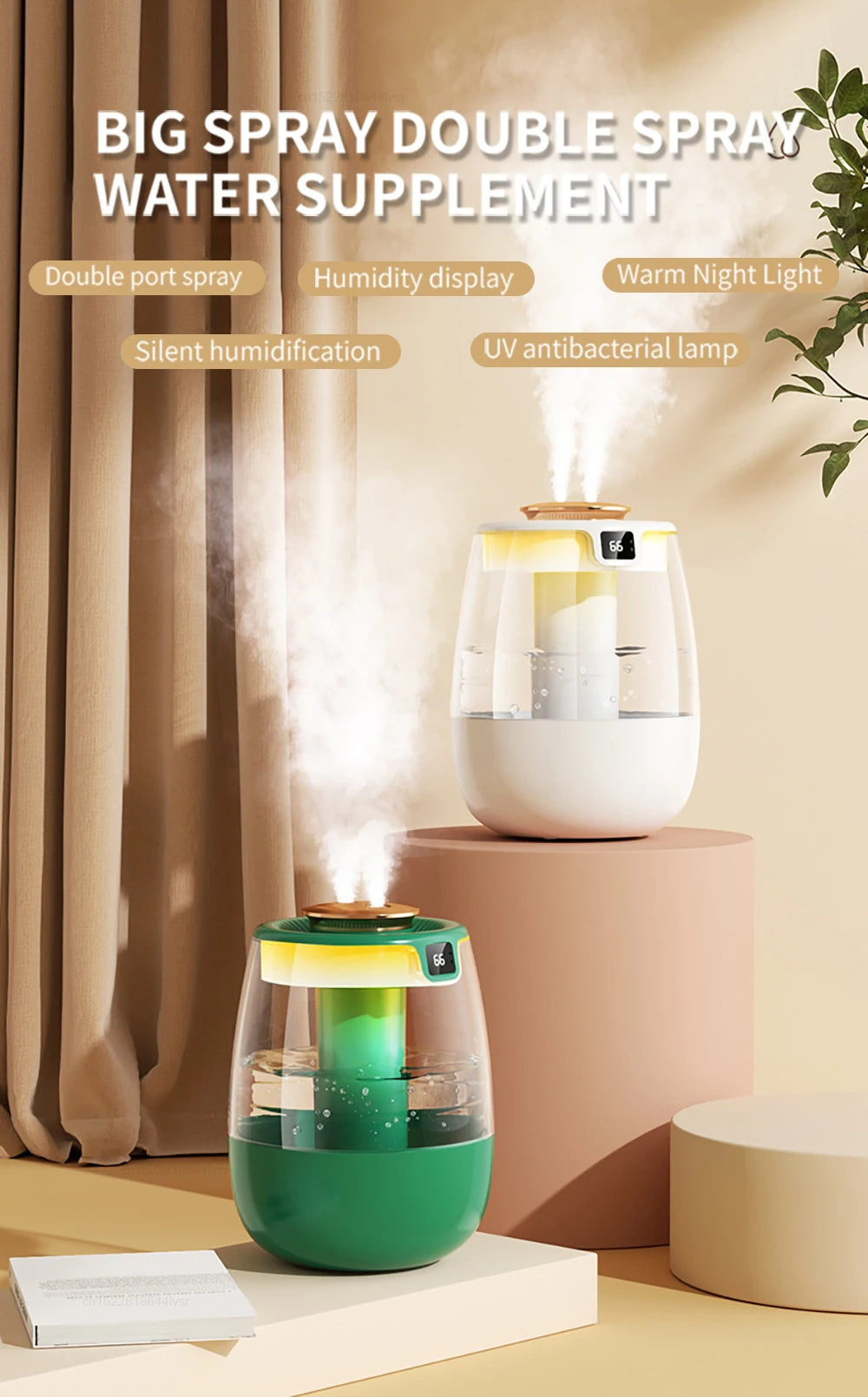 Air Humidifier Large Capacity USB Double Spray Humidifier Dual Spray Port Humidifier Desktop USB Mist Maker for Home Room Office