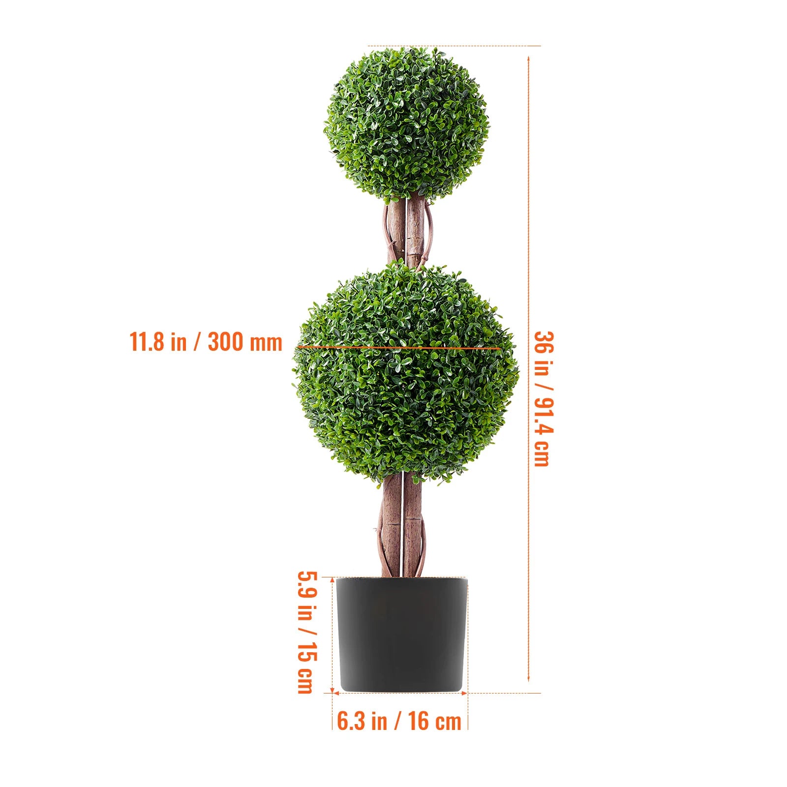 SucceBuy Artificial Boxwood Topiary Tree Faux Plant w/ Extra Leaves Pot Small Decoration UV Rated Set for Home Decor Indoor
