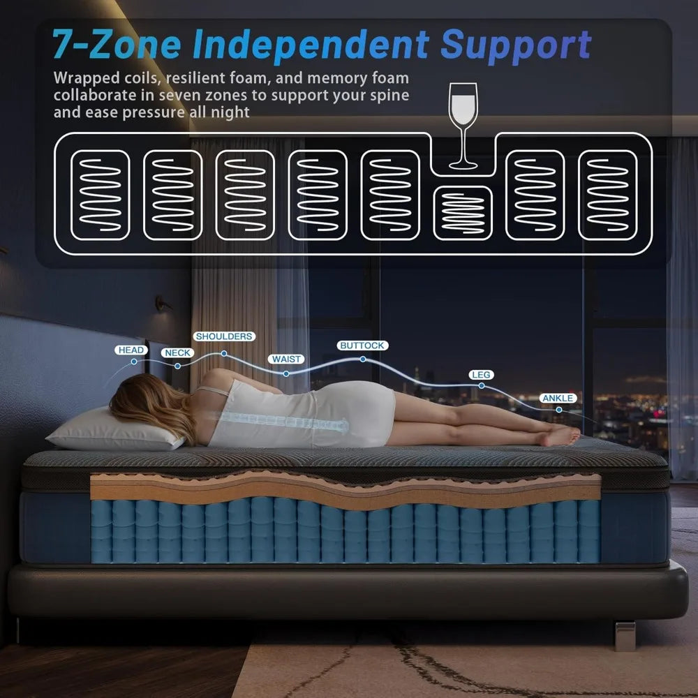 14 Inch size Mattresses in a Box, Durable Hybrid Mattress with Gel Memory Foam & Pocket Springs, Medium Firm Feel