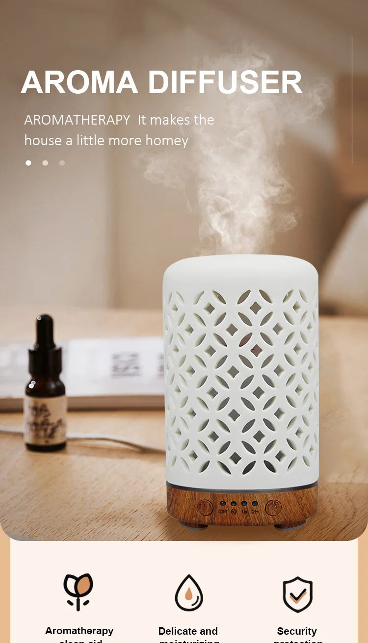 Aroma Diffuser Ceramic Copper Coin Desktop Ultrasonic Perfume Diffuser Air Humidifier Smart Home Appliances with LED Night Light