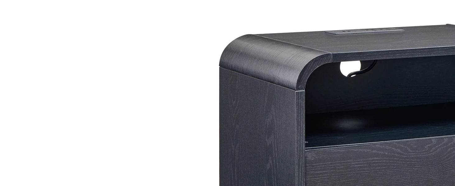 25" Tall Modern Nightstand with Charging Station, 23.6'' Wide Wood Bedside Table w/2 Storage Drawers,for Bedroom, Living Room