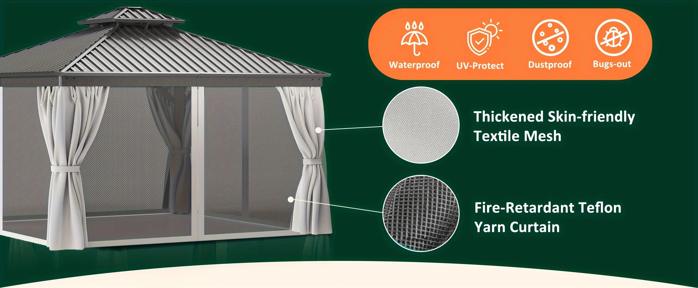 POLAR 10x12FT Hardtop Gazebo, Aluminum Frame & Galvanized Steel Roof w/ Netting Curtains All Weather Pavilion for Patio, Garden