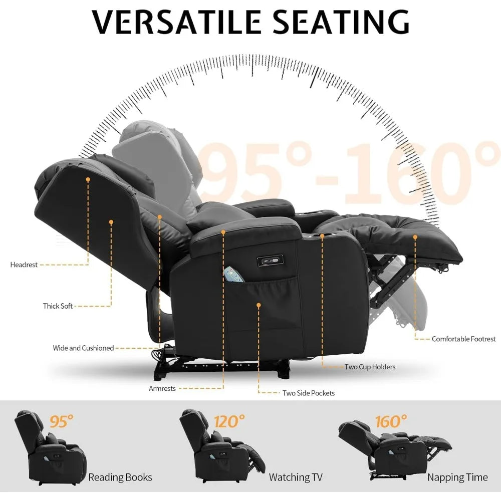 Electric Power Recliner Chair with Massage & Heat - Ergonomic Wingback Lounge Sofa Chair for Living Room, Home Theater Seating