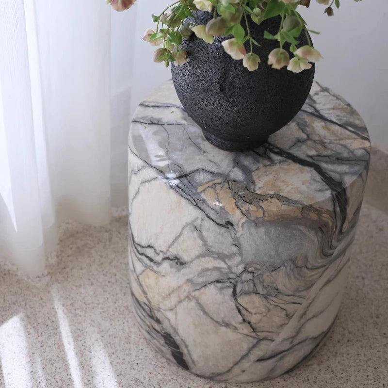 Black White Side Tables Cylindrical Imitate Marble Flowerpot Stand Artistic Coffee Table for Living Room Modern Sofa End Tables
