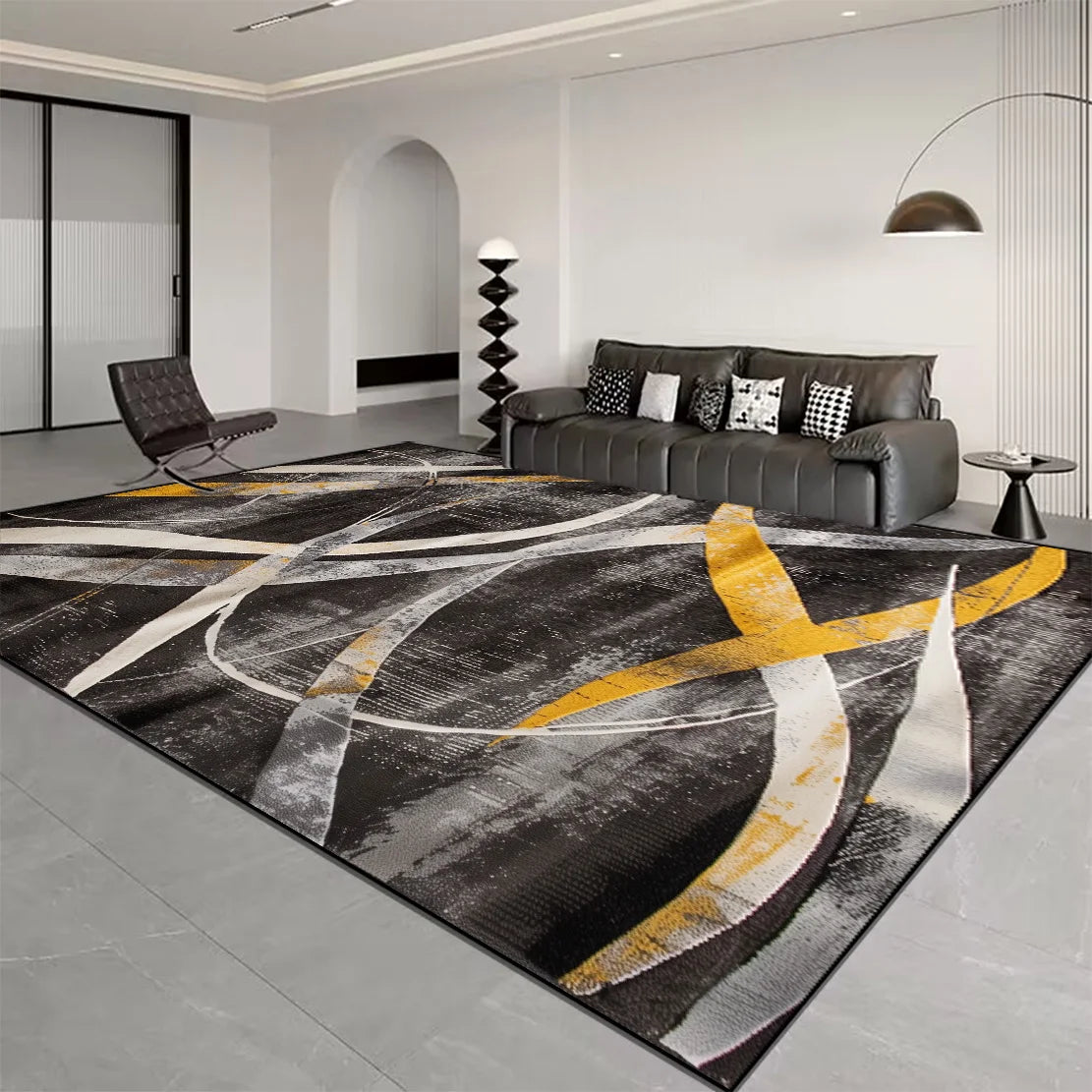 Nordic Light Luxury Stripes Carpet for Living Room Decor Rugs for Bedroom Large Orange Brown Floor Mat