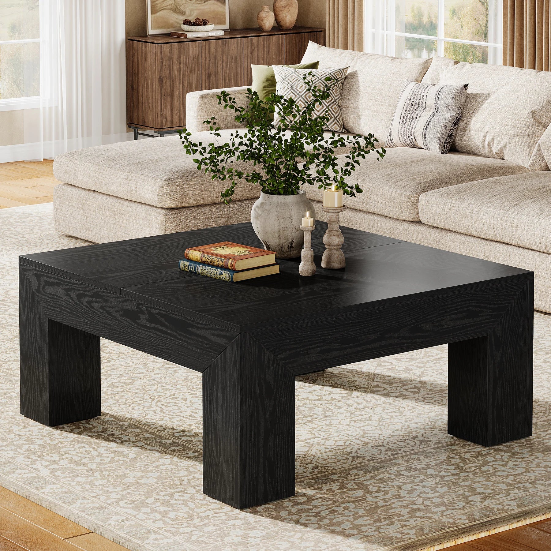Tribesigns 39.4-Inch Square Farmhouse Coffee Table – MDF Accent Center Cocktail Table with Sturdy Wooden Legs