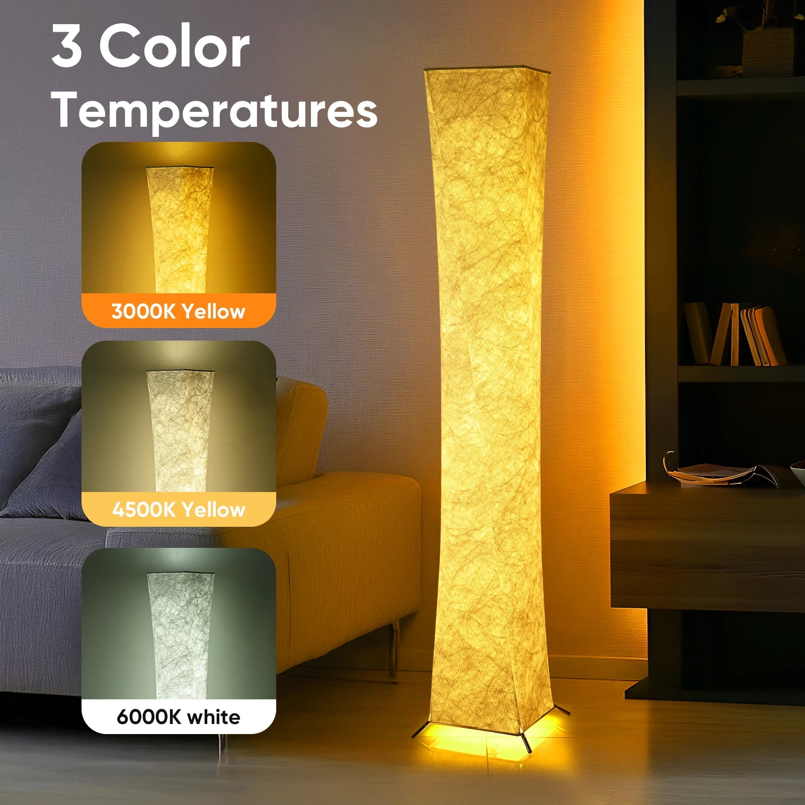 Soft Light Floor Lamp, 52" Simple Design Morden Slim Warm Light 3000K LED Tyvek Fabric Shade Standing Lamp for Living Room Bedro