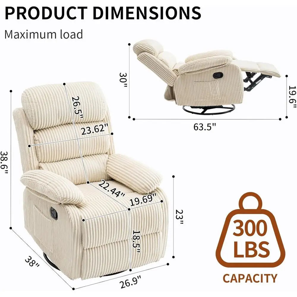 360-Degree Swivel Rocking Recliner Chair with Side Pocket for Nursery and Comfortable Velvet Upholstered Single Sofa Armchair, I