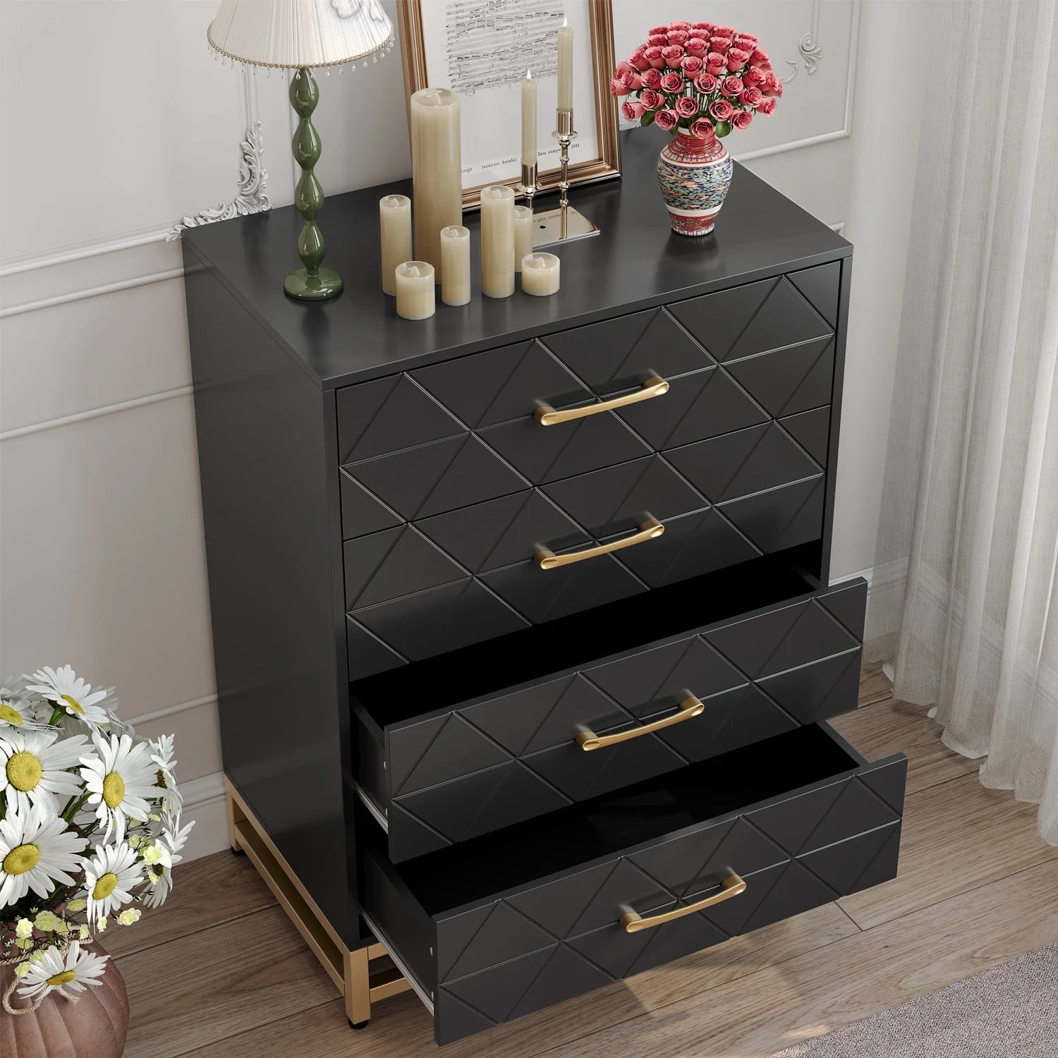Wooden Dresser for Bedroom, Dressers & Chest of Drawers with 4 Drawer, Wood nightstand for Storage and Organization