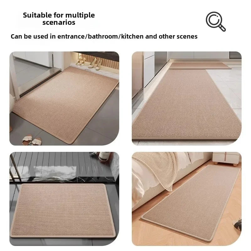 Cartoon Printed Linen Kitchen Floor Mat, Water and Oil-absorbing Kitchen Rug, Non-Slip Rubber Backing, Doormat Bath Mats