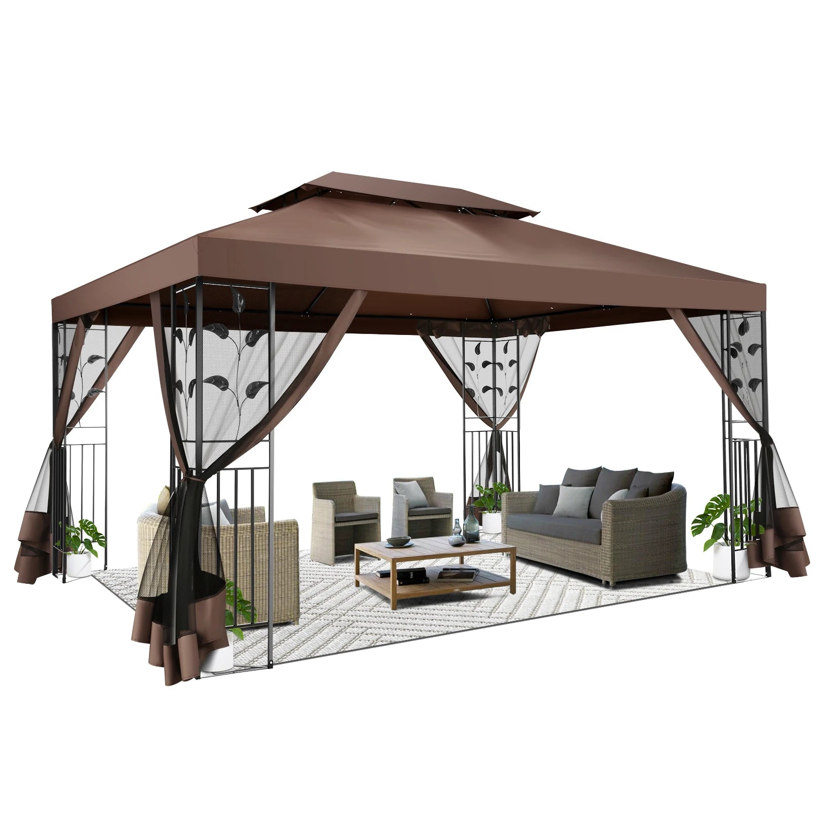 10x13 Outdoor Gazebo on Clearance with Mosquito Netting and Ventilated Double Flat Roof,All Weather for Patio,Backyard,Garden