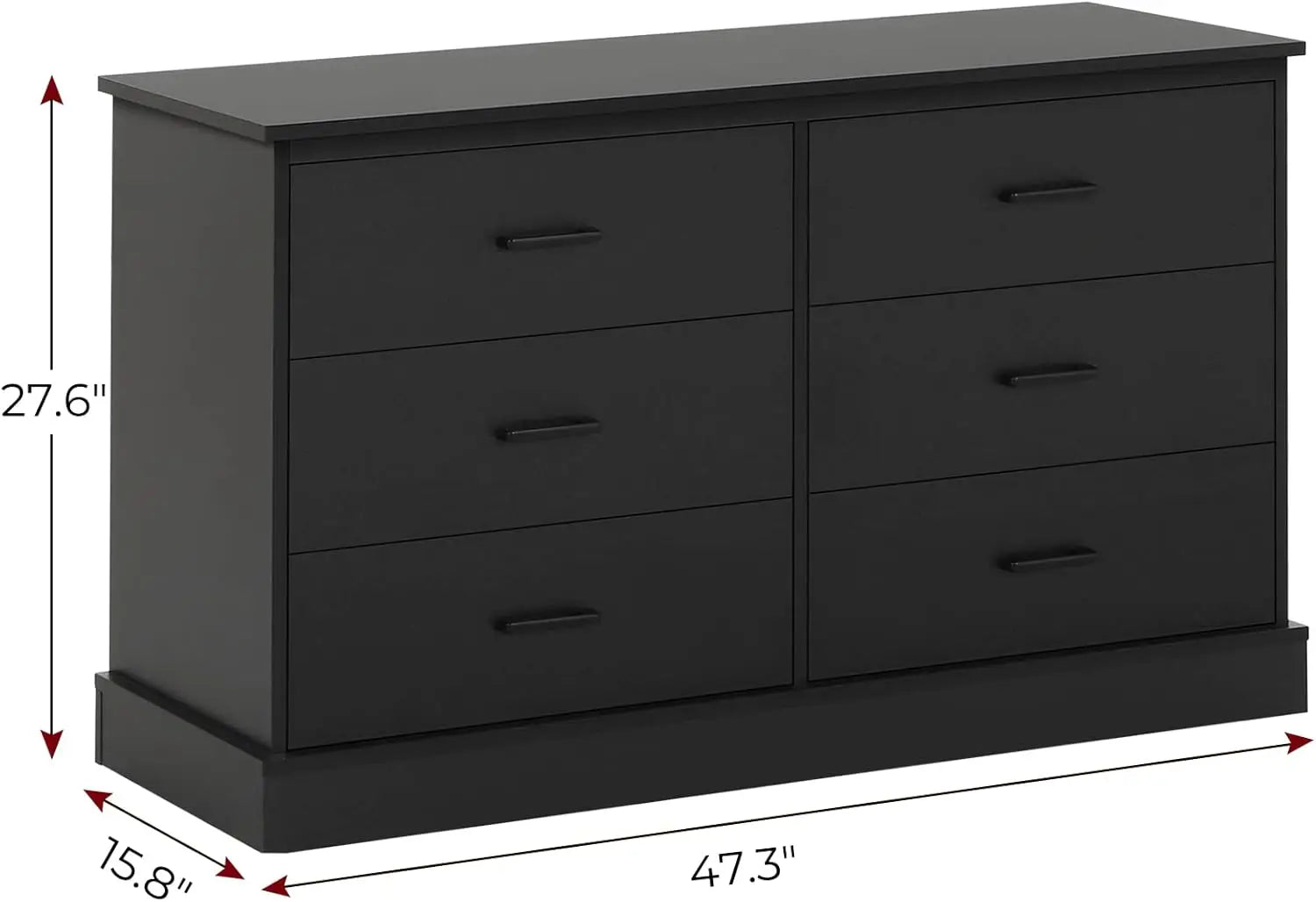 Black 6 Drawer Double Dresser for Bedroom, Wood Storage Tower Clothes Organizer, Wide Chest of 6 Drawers, Large Storage Cabinet