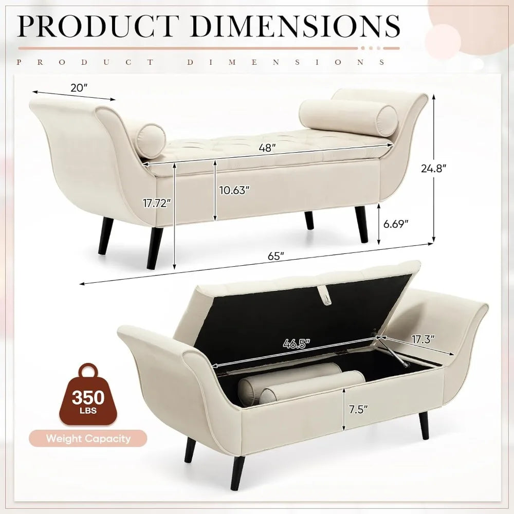 Luxurious Velvet Tufted Storage Bench – 65″ King Bed End Ottoman