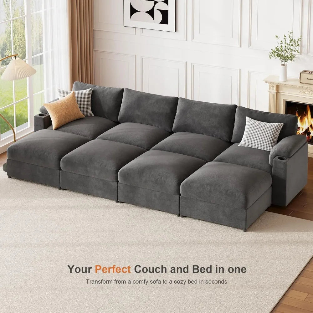 Modular Sectional Sofa Couch for Living Room, Velvet Couches, Oversized U Shaped, Convertible Sleeper, Sofa Chaise, Detachable