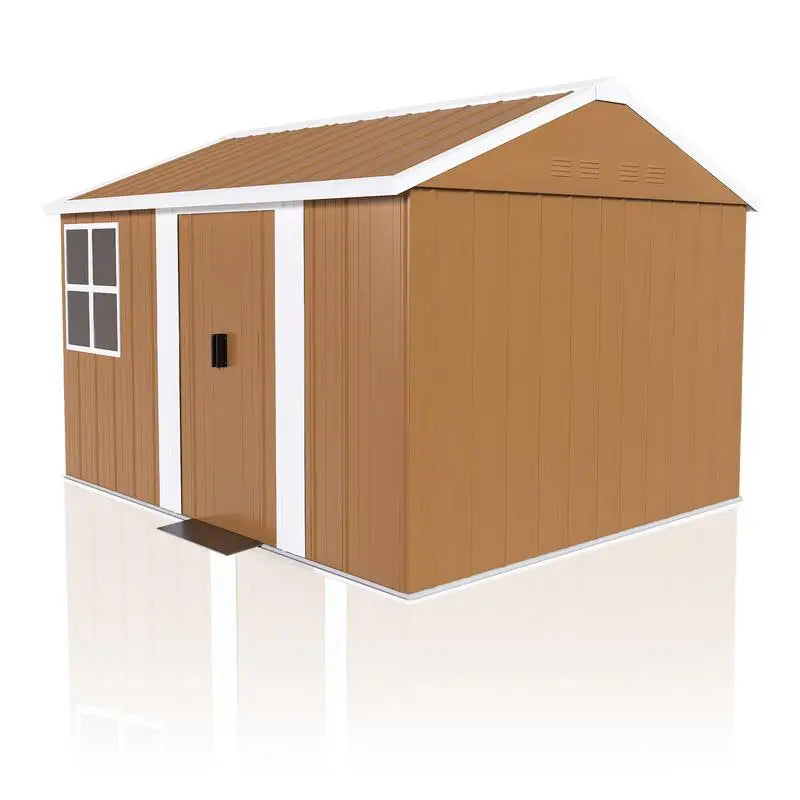 Heavy-Duty 8x10 Ft Metal Storage Shed with Windows and Lockable Door, Weatherproof Outdoor Garden Shed with Ventilation for