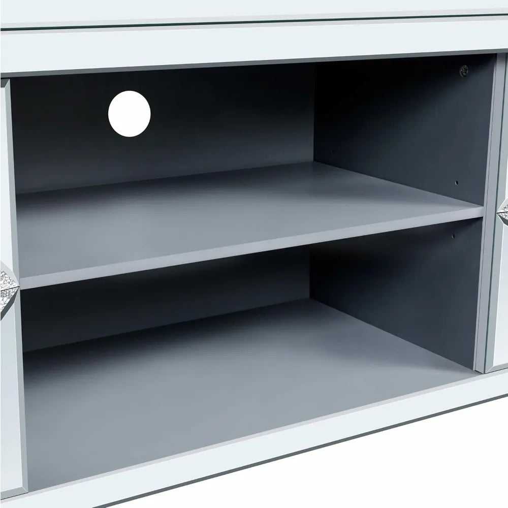 Mirrored TV Stand, Silver TV Cabinet with 2 Storage Cabinets and Open Shelves, 60" TV Cabinet for Living Room, Entertainment Cen