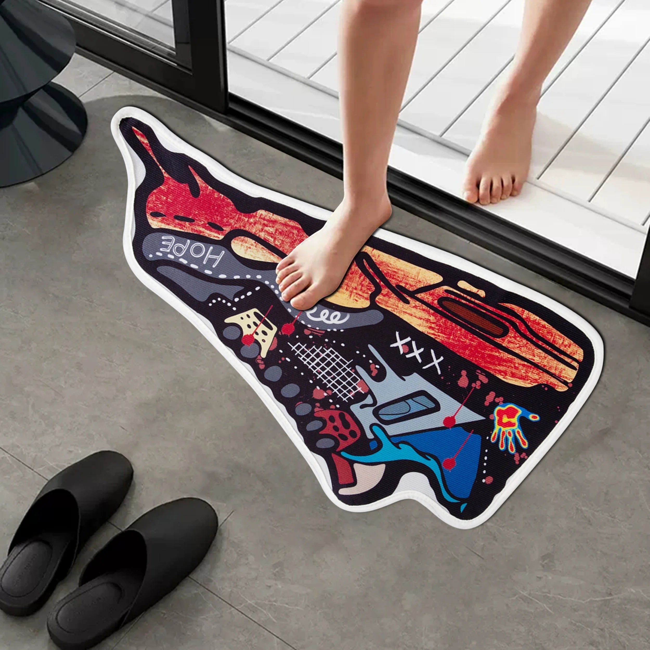 Sneaker style door cover handprint graffiti non-slip carpet modern welcome entrance door cover bathroom printed carpet corridor