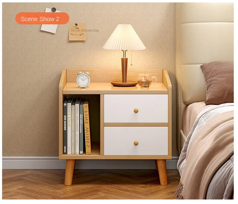 Wuli House Bedside Cabinet – Solid Wood Storage Nightstand