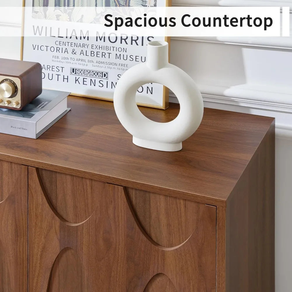 Sideboard Buffet Cabinet with Storage Set of 2, 63” Wide Mid Century Modern Wood Storage Cabinet with 4 Doors and Adjustable She