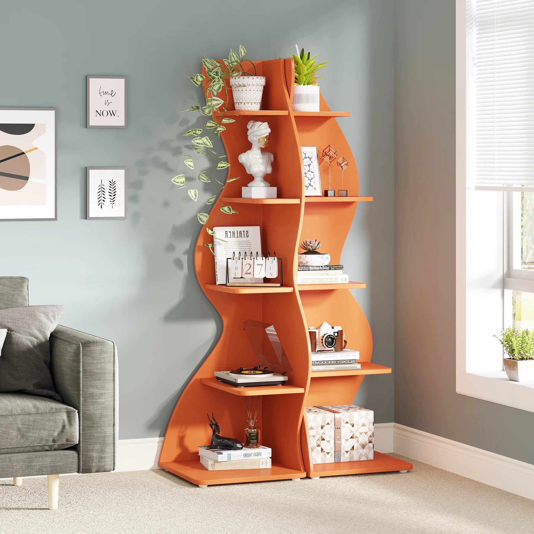 Tribesigns Modern 5-Tier Corner Bookshelf – Wall Corner Storage Rack & Plant Stand
