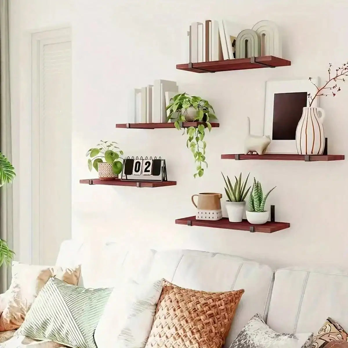 5pcs Equal-Length Floating Wall Shelves - Aesthetic Wall Decor & Storage for Bedroom/Living Room/Study