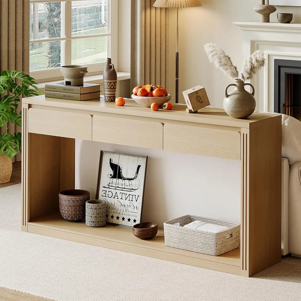 Farmhouse Style 63.9 Entryway Console Table with Drawers, Slim Sofa Table for Behind Couch, Narrow Hallway Furniture