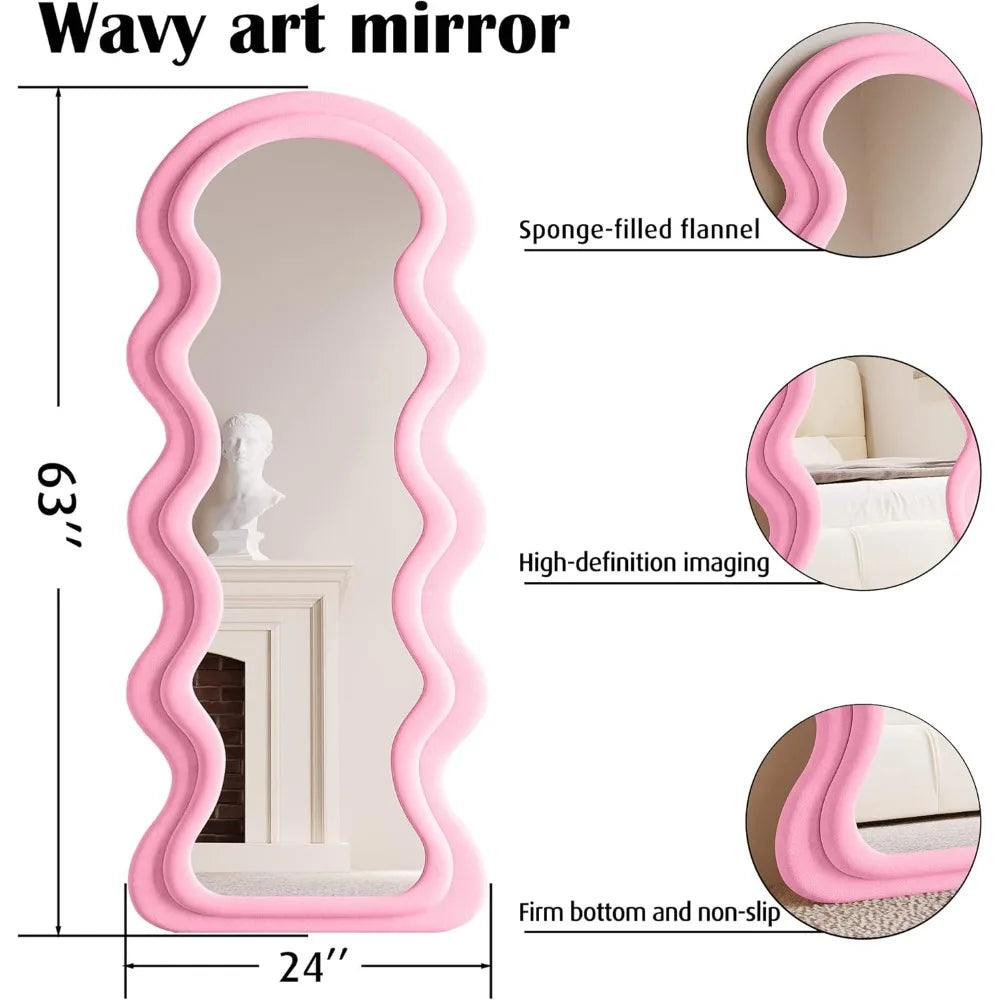 Full Length Mirror 63x24, Irregular Wavy Mirrors, Wave Arched Floor Mirror, Wall Mirror Standing Hanging or Leaning