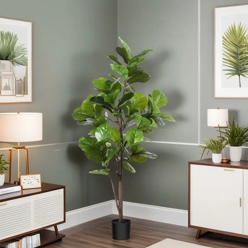 150cm Large Artificial Ficus Tree Artificial Plant Faux Fiddle Leaf Fig Tree for Room Home & Office Indoor&Outdoor Decoration