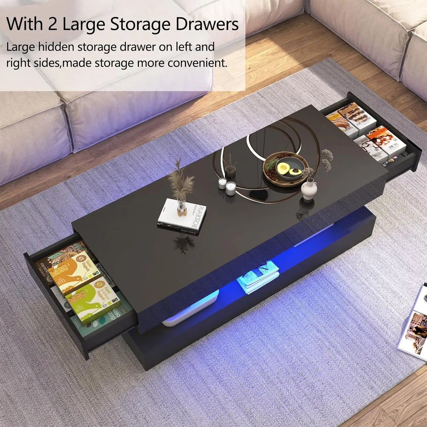Modern LED Coffee Table with Double-Layer Design & Dual Storage Drawers